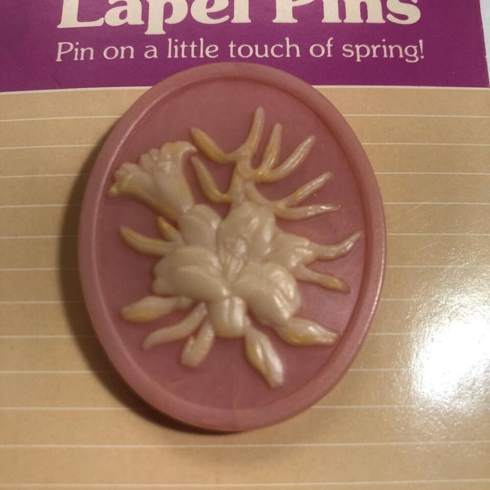 Vintage Hallmark Easter Lapel Pin Cameo Style Easter Lilly in Pink Brooch 80's